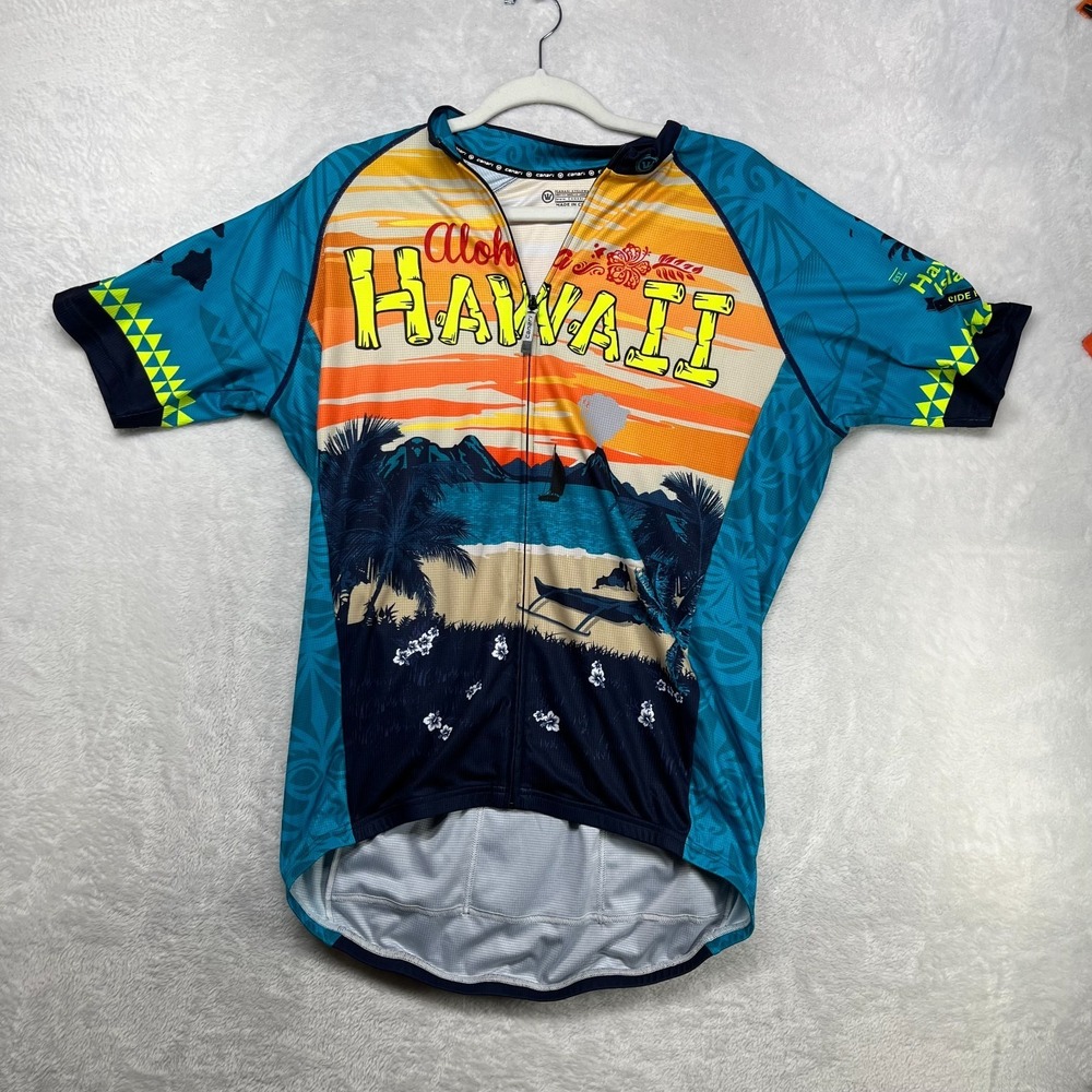 Canari Hawaii Retro Cycling Jersey Men's Multicolor Tropical Full Zip Size Large
